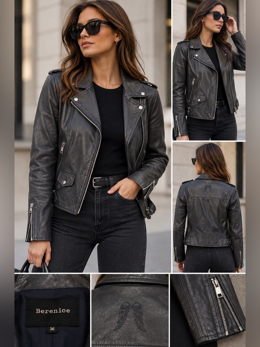 Berenice Genuine Leather Biker Jacket Sz XS/S like new